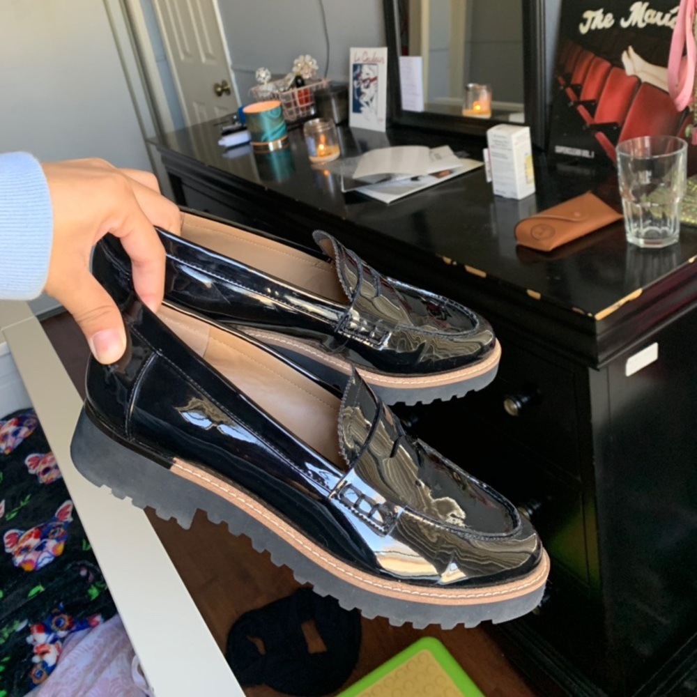 Franco Sarto Black Patent Loafers